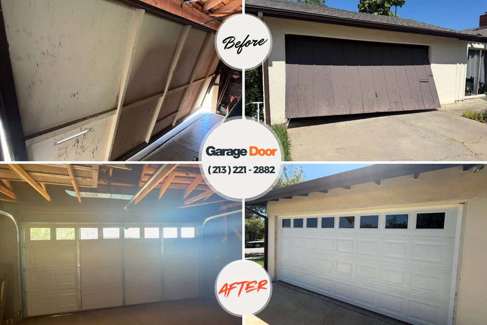 Before and after: garage door repair Forest Home, NY